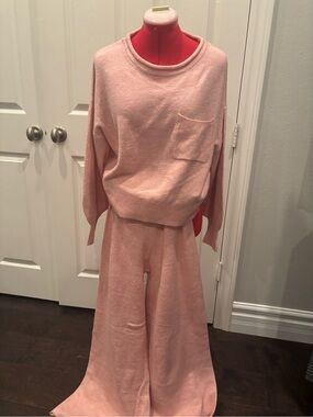 Sincerly Jules Blush Pink Cozy Knit Top and Wide Leg Pants Set